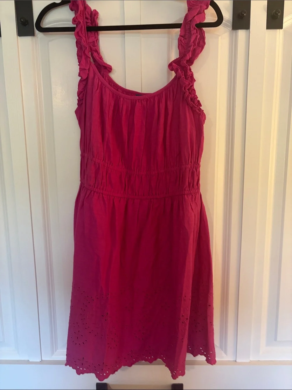 Old Navy Hot Pink Ruffle Strap Eyelet Dress